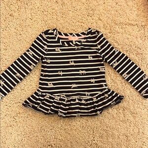 Joules | Girls Navy and white striped glitter horses peplum long sleeve top